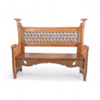 Liberty & Co., An Arts & Crafts Oak Settle with Mashrabiya Turnings to the Back - Thumbnail 2