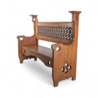 Liberty & Co., An Arts & Crafts Oak Settle with Mashrabiya Turnings to the Back - Thumbnail 4