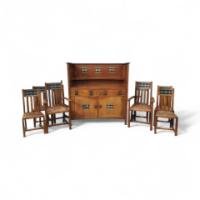 George Montague Ellwood Arts & Crafts Oak Sideboard & 8 Matching Dining Chairs