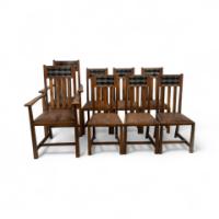 George Montague Ellwood Arts & Crafts Oak Sideboard & 8 Matching Dining Chairs - Thumbnail 17