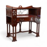 Shapland & Petter, Arts & Crafts Mahogany Desk with a Pierced Heart to the Top