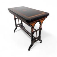 Gillow and Co., attributed – Aesthetic Movement Ebonised Fold-Over Floral Inlaid Card Table - Thumbnail 1