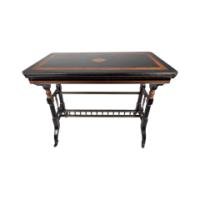 Gillow and Co., attributed – Aesthetic Movement Ebonised Fold-Over Floral Inlaid Card Table - Thumbnail 2