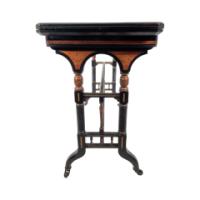 Gillow and Co., attributed – Aesthetic Movement Ebonised Fold-Over Floral Inlaid Card Table - Thumbnail 6