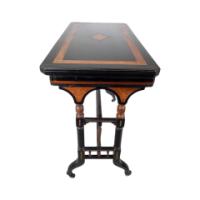 Gillow and Co., attributed – Aesthetic Movement Ebonised Fold-Over Floral Inlaid Card Table - Thumbnail 5