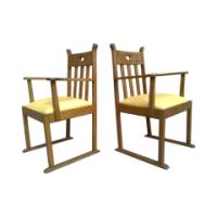 Pair of oak armchairs in the style of Liberty and Co. with heart cut-outs backs - Thumbnail 3