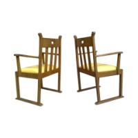Pair of oak armchairs in the style of Liberty and Co. with heart cut-outs backs - Thumbnail 5
