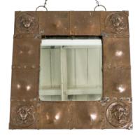 An Art Nouveau Heavy Gage Copper Wall Mirror with Art Nouveau Female Faces to Each Corner - Thumbnail 2