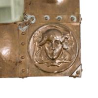 An Art Nouveau Heavy Gage Copper Wall Mirror with Art Nouveau Female Faces to Each Corner - Thumbnail 4