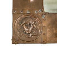 An Art Nouveau Heavy Gage Copper Wall Mirror with Art Nouveau Female Faces to Each Corner - Thumbnail 6