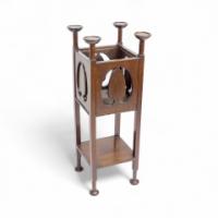 Shapland and Petter – Arts and Crafts Mahogany Plant Stand with Pierced Panels