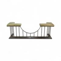 An Arts and Crafts club fender made of brass and cast iron, featuring green leather seats - Thumbnail 1