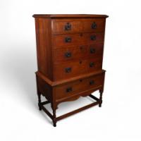 Ambrose Heal a Rare Mansfield Oak Chest of Drawers with Iron Heart Escutcheons