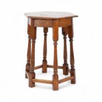 Liberty and Co. An Arts and Crafts oak side table with a hexagonal top - Thumbnail 6
