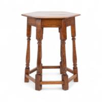 Liberty and Co. An Arts and Crafts oak side table with a hexagonal top - Thumbnail 7