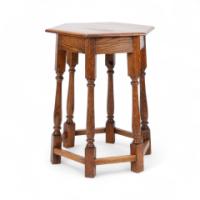 Liberty and Co. An Arts and Crafts oak side table with a hexagonal top - Thumbnail 8