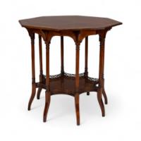 Stephen Webb, made by Collinson and Lock. An Aesthetic Movement octagonal centre table with floral inlay - Thumbnail 3