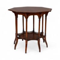 Stephen Webb, made by Collinson and Lock. An Aesthetic Movement octagonal centre table with floral inlay