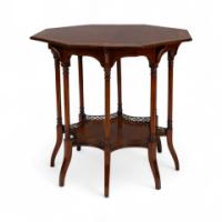 Stephen Webb, made by Collinson and Lock. An Aesthetic Movement octagonal centre table with floral inlay - Thumbnail 6