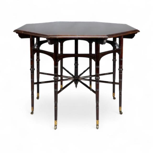 E. W. Godwin for Collinson & Lock. A rare spider leg centre table, held for a special exhibition: 'The Anglo-Japanese furniture of E.W.Godwin'. To be held at the Brohan Museum in Berlin in the spring of 2026.