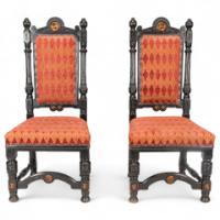 Lambs of Manchester. A rare pair of exhibition-quality Aesthetic Movement ebonized oak side chairs - Thumbnail 2