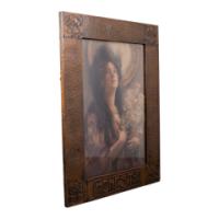 Arts and Crafts Hammered Copper Frame with Pre-Raphaelite Maiden - Thumbnail 2