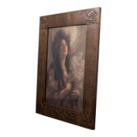 Arts and Crafts Hammered Copper Frame with Pre-Raphaelite Maiden - Thumbnail 3