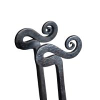 Thornton & Downer, Attributed. Arts and Crafts Cotswold School Hand-Wrought Steel Fire Tongs with Scroll Finials - Thumbnail 14