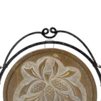 An Arts and Crafts wrought iron dinner gong with brass central plate decorated with wheatsheaf design - Thumbnail 11