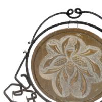 An Arts and Crafts wrought iron dinner gong with brass central plate decorated with wheatsheaf design - Thumbnail 12