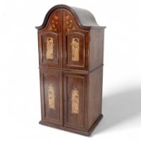 W. J. Neatby, attributed. English Art Nouveau Music Cabinet with Musicians to the Doors