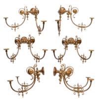 Arts and Crafts, c.1890 Set of Six Brass Wall Lights