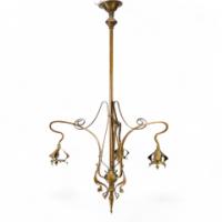 An Art Nouveau Chandelier Retaining the Original Vaseline Shades - Thumbnail 1