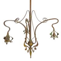 An Art Nouveau Chandelier Retaining the Original Vaseline Shades - Thumbnail 8