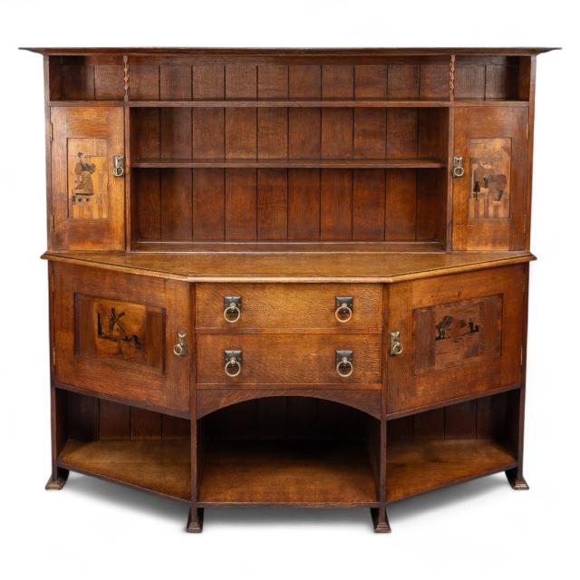 Bath Cabinet Makers, an Arts & Crafts Oak Sideboard with Dutch Inlaid Scenes