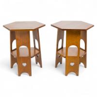 Liberty & Co., A Scarce Pair of Well Designed Arts & Crafts Oak Side Tables with Plank Sides