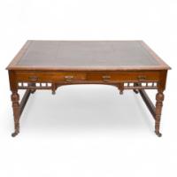 Alfred Waterhouse (style Of). A Gothic Revival Oak Partners Desk with Two Drawers Each Side