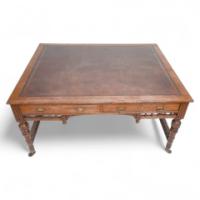 Alfred Waterhouse (style Of). A Gothic Revival Oak Partners Desk with Two Drawers Each Side - Thumbnail 2