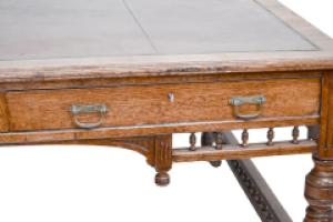 Alfred Waterhouse (style Of). A Gothic Revival Oak Partners Desk with Two Drawers Each Side - Thumbnail 7