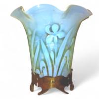 French Vaseline Hanging Light with Stylised Floral Decoration c.1900