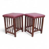 Wylie & Lochhead. A Pair of Arts & Crafts Glasgow School Stools with Slatted Sides - Thumbnail 1