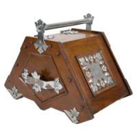 Dr. C. Dresser, attributed. Aesthetic Movement Walnut Coal Scuttle with Stylized Mounts - Thumbnail 3