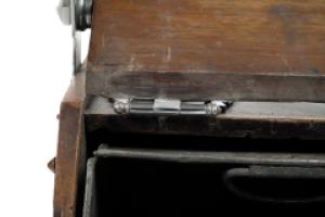 Dr. C. Dresser, attributed. Aesthetic Movement Walnut Coal Scuttle with Stylized Mounts - Thumbnail 12