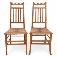 E. A. Taylor, attributed. For Wylie & Lochhead. A Pair of Arts & Crafts Side Chairs