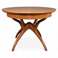 Mid Century Teak Extending Dining Table with Organic Style Cross Frame Legs