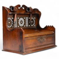 E. W. Godwin, Style Of, Aesthetic Movement Oak Pipe Rack with Japonesque Backplate