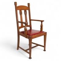 Shapland & Petter Substantial Arts & Crafts Oak Armchair with Floral Decoration