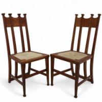 George Montague Ellwood, Made by J. S. Henry, a Pair of Matching Oak Dining Chairs