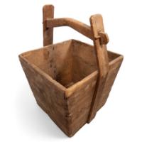Chinese Antique Wooden Handled Bucket Originally Used to Carry & Measure Rice