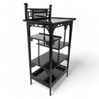 Anglo-Japanese Ebonized Display Shelves with Pagoda Sides & Fret Work Decoration